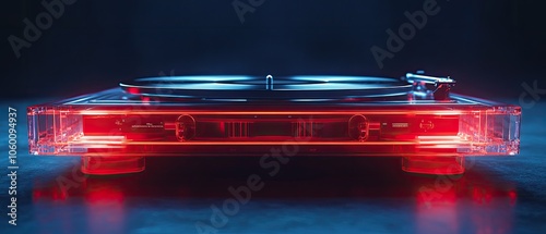 Red-lit turntable with a black platter.
