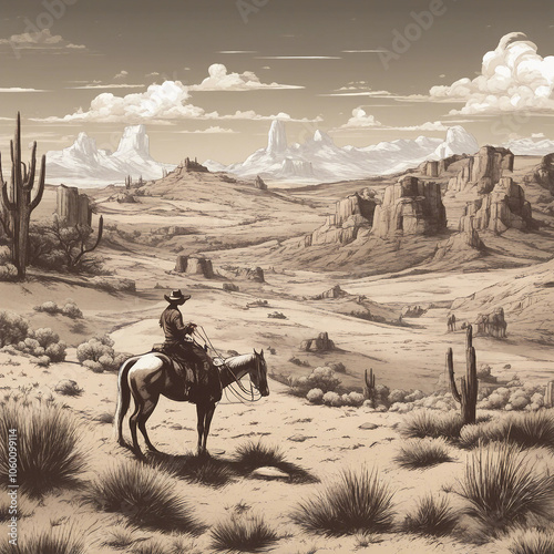 cowboy landscape illustration background