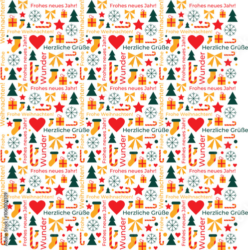 Vorlage über Weihnachten und Neujahr mit Worten in deutscher Sprache. Konzeptueller Vektor Hintergrund