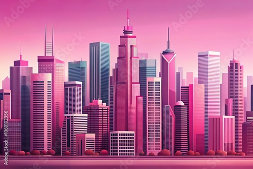 Pink background with modern cityscape and skyscrapers  cityscape  industrial  glass  concrete