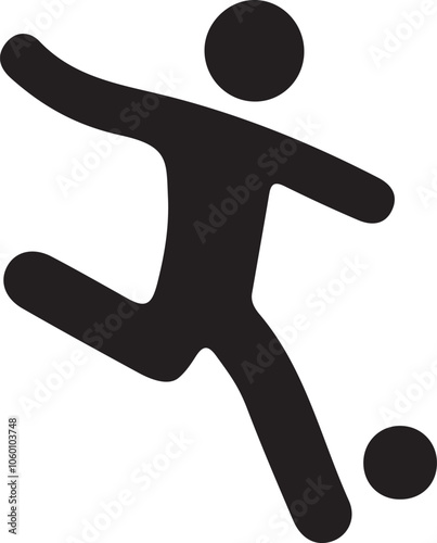 An illustration icon of a stickman performing a soccer kick in silhouette