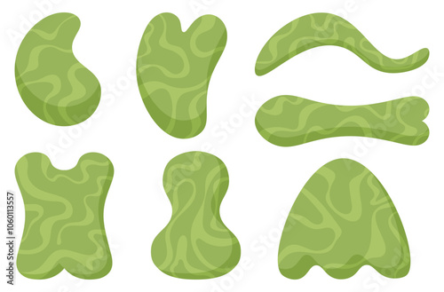 Green gua sha stone skin massage collection clipart flat illustration 