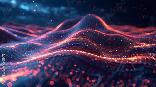 Abstract digital landscape with glowing lines and dots on a dark blue background, signifying a data concept