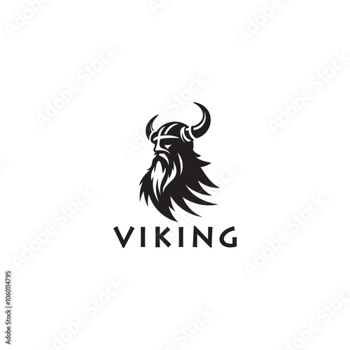 Vikings logo design. Nordic warrior symbol. Horned Norseman emblem. Barbarian man head icon with horn helmet and beard