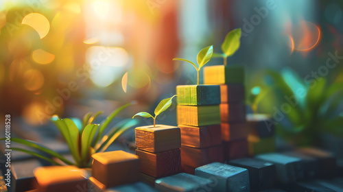 abstract concept image illustrating business transformation, showcasing an upward trend for development and growth with ample copy space for additional text or graphics
