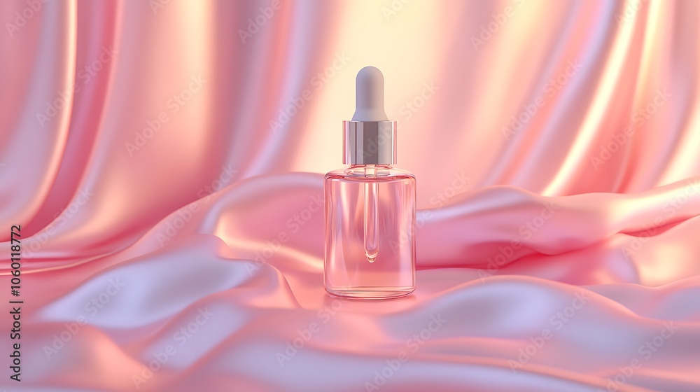 Naklejka premium Elegant serum bottle on soft satin background for skincare perfection