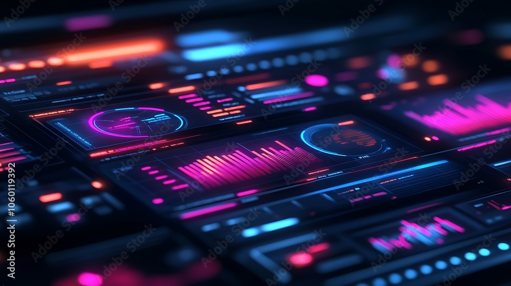 Obraz premium Futuristic data visualization interface with vibrant graphs and charts