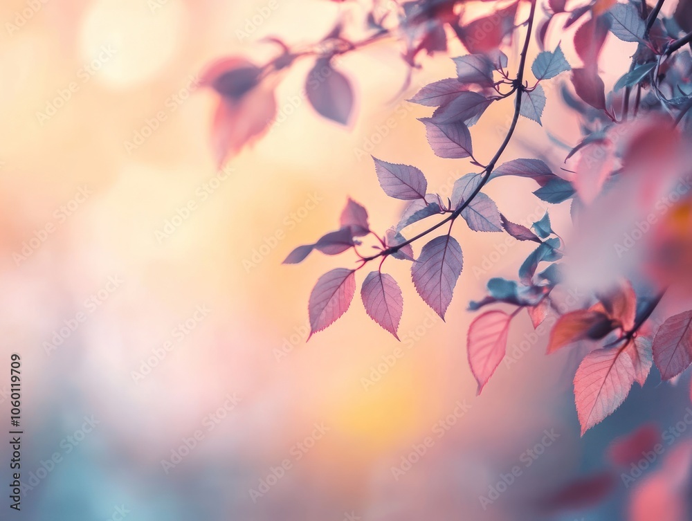 Obraz premium Softly lit leaves with a dreamy background, evoking tranquility and nature's beauty.