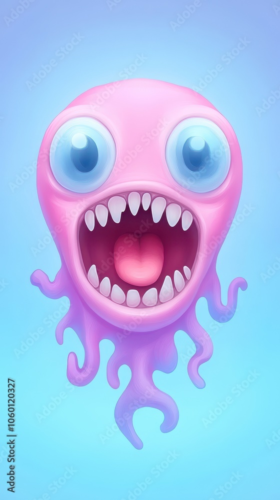 Naklejka premium A cartoonish monster with a mouth wide open and teeth showing