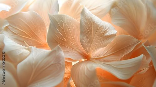 artistic and delicate arrangement of abstract flower petals, bathed in soft pastel beige hues that evoke a sense of calm and beauty, embodying the principles of aesthetic minimalism