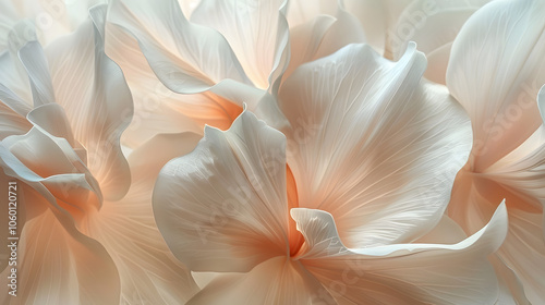 artistic and delicate arrangement of abstract flower petals, bathed in soft pastel beige hues that evoke a sense of calm and beauty, embodying the principles of aesthetic minimalism