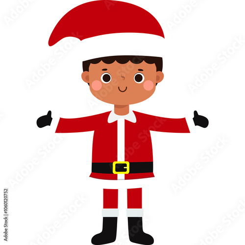 Cute cartoon little cute kid wearing christmas costume happy new year merry Christmas flat style