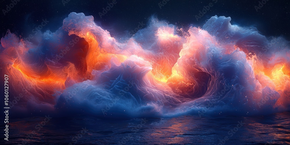 Fototapeta premium Abstract Orange and Blue Flames Over Dark Water