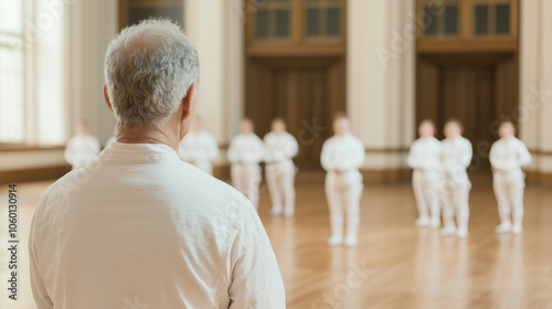 Veteran Fencer Coaching Beginners in Fencing Hall photo