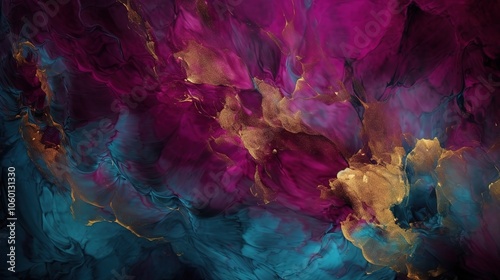 Abstract Dark Magenta with Blue and Gold Inclusions
