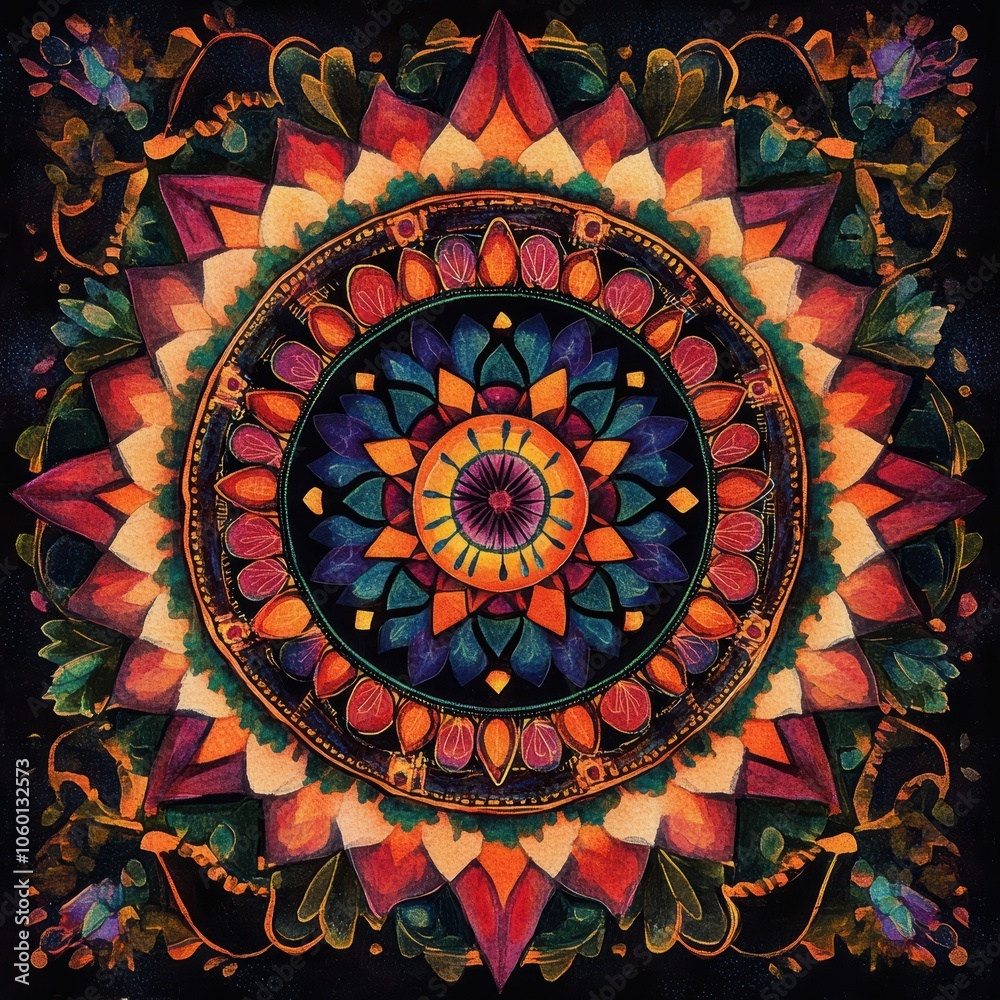 Obraz premium Vibrant Intricate Mandala Design with Geometric Shapes