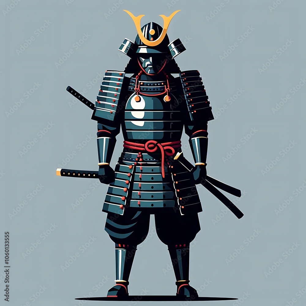 Obraz premium Flat illustration of ninja samurai assassin cute character model for game asset, movie model 