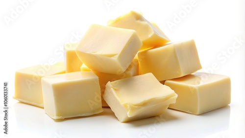 Chunks of butter isolated on white background.