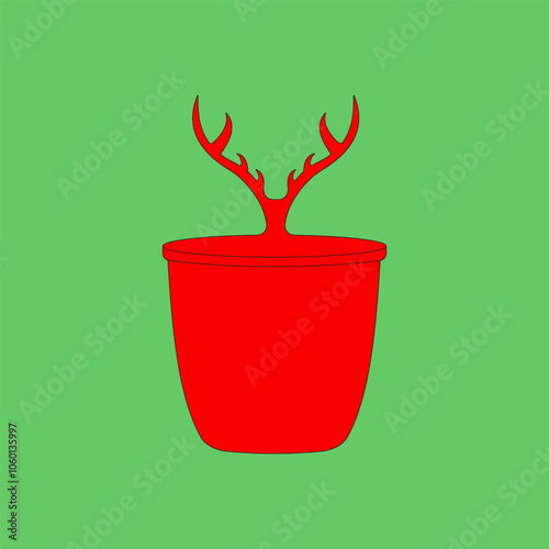 Red Jar with lid with deer antlers vector illustration. Christmas mug decoration