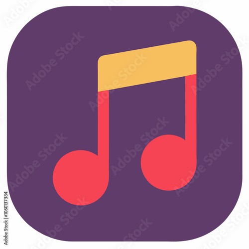 A simple yet stylish icon depicting a musical note, perfect for representing music, audio, or sound in your designs. The bold colors and rounded edges create a modern and playful feel.