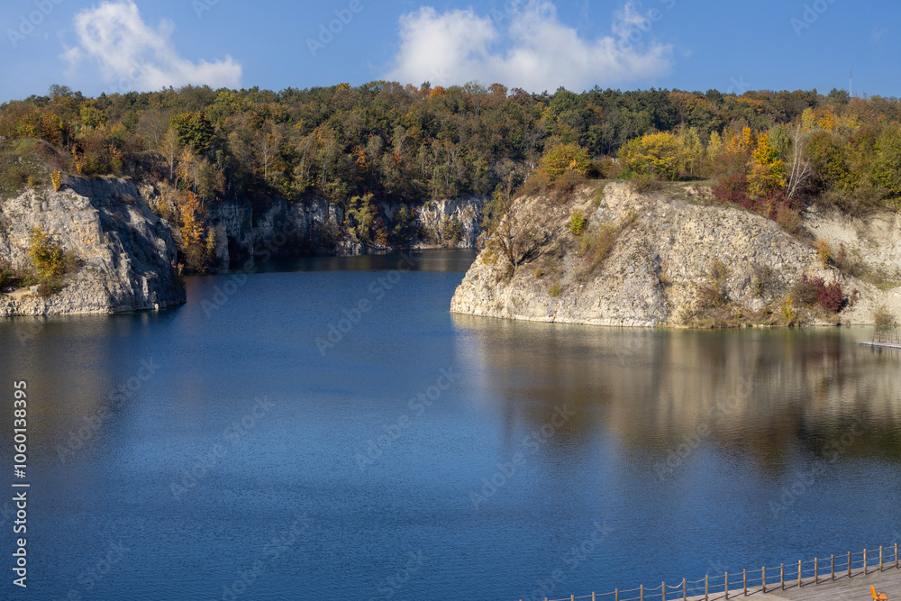 Beautiful view of Lagoon Zakrzowek, artificial water reservoir in city center, Krakow, Poland