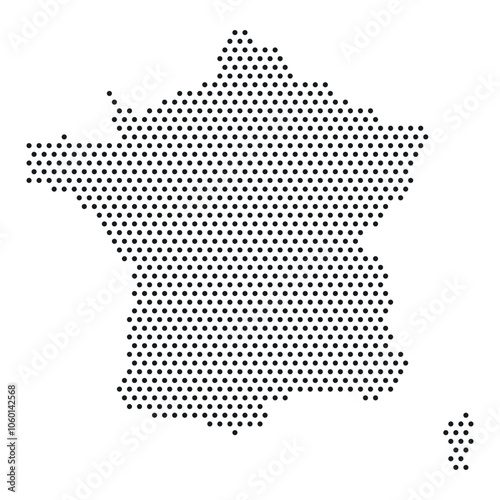 Dotted  map of France , abstract silhouette, vector design. Isolated on white background.