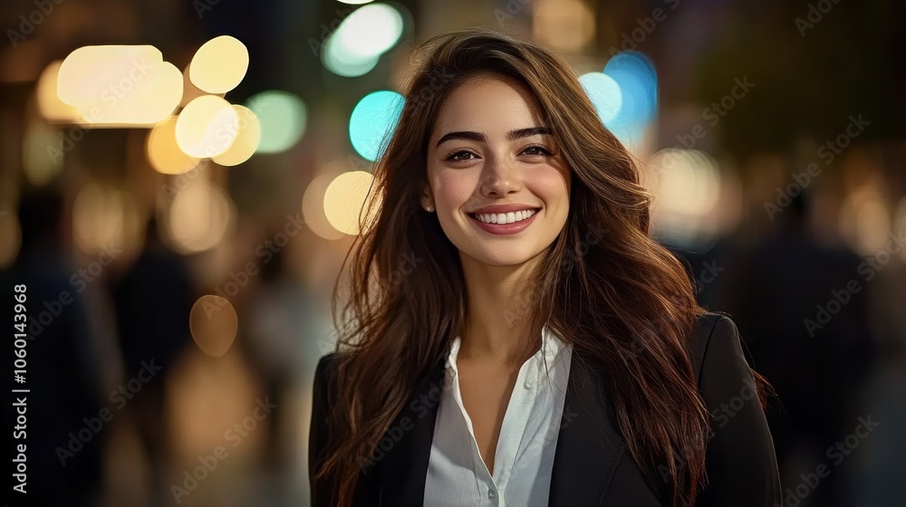 Obraz premium Woman Smiling City Lights.