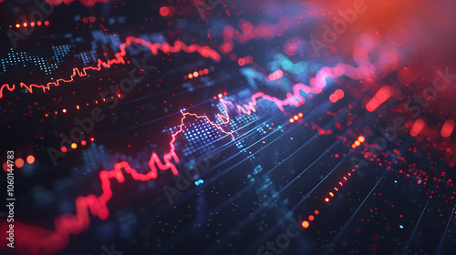 Digital forex market graphs on a dark background, depicting financial data and currency exchange concept, creative design