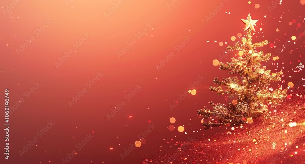 Sparkling Christmas Tree on Red Background Sparkling Christmas Tree on Red Background