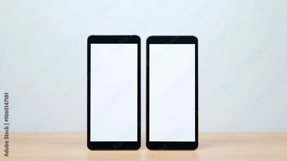 Fototapeta premium A price comparison between two similar items displayed on a tablet, with one highlighted for value and the other for premium price, with clear space for text.