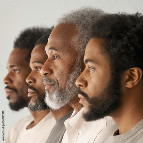 A side view close-up shot group of Black men in their late thirties standing next to each other.