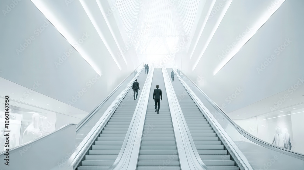 Obraz premium People customer transport on escalator at urban shopping mall, Department store business, financial economy,city life, tourist traveler lifestyle,Motion blur,copy space.