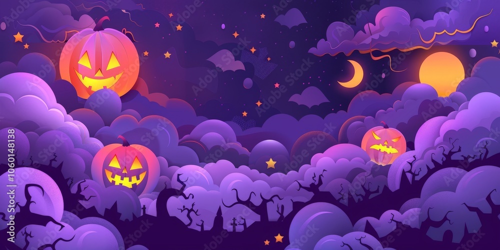 Halloween Night Sky with Jack-o'-Lanterns Halloween Night Sky with Jack-o'-Lanterns