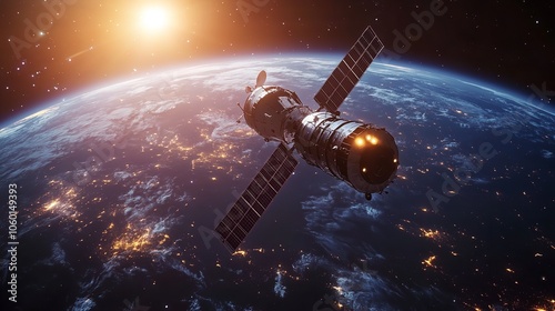 Modern Satellite in Cosmos Watching Earth 8K Photorealistic