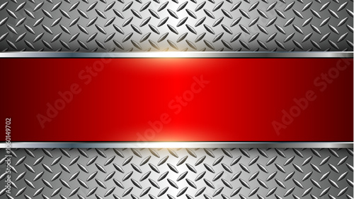 Metallic silver red background, 3d with diamond plate texture, metal technology background.