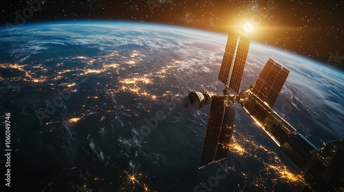 Modern Satellite in Cosmos Watching Earth 8K Photorealistic