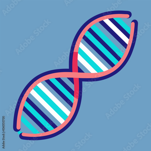 A stylized illustration of a DNA double helix, featuring a vibrant color scheme. Ideal for medical, science, or educational projects.
