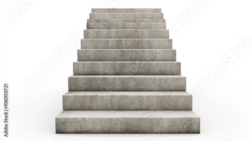 Minimalist wide staircase of concrete with a soft texture, isolated against a seamless white background. Straight-on shot