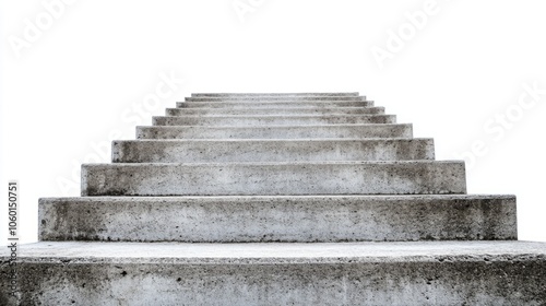 Minimalist wide staircase of concrete with a soft texture, isolated against a seamless white background. Straight-on shot