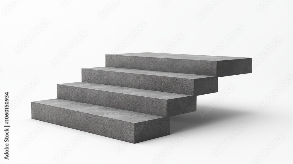 Simple, wide concrete steps isolated on a white background, angled from below to highlight minimalistic form Simple, wide concrete steps isolated on a white background, angled from below to highlight minimalistic form