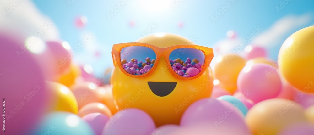 Fototapeta premium Cheerful Spheres Wearing Sunglasses In a Lively, Sunlit Setting