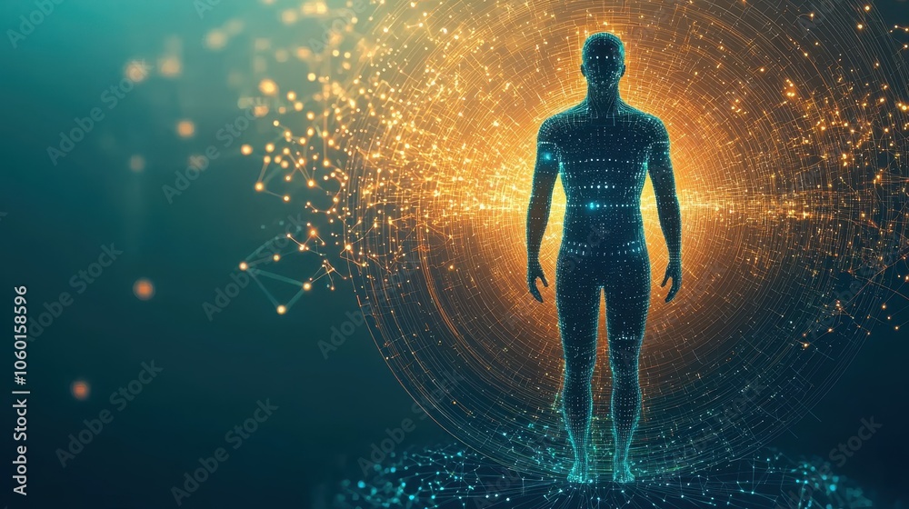 Fototapeta premium 3D Human Silhouette with Floating Data Points