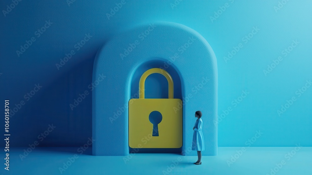Fototapeta premium Person Standing Before a Massive Digital Lock