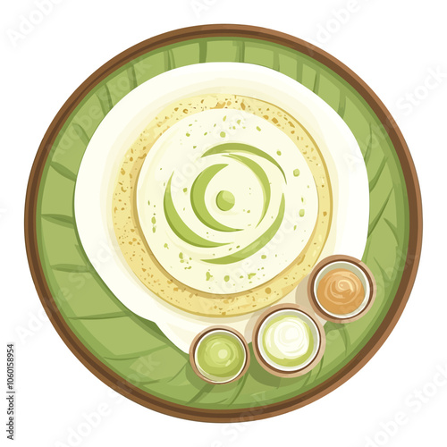  Delicious South Indian Dosa with Assorted Chutneys on a Banana Leaf