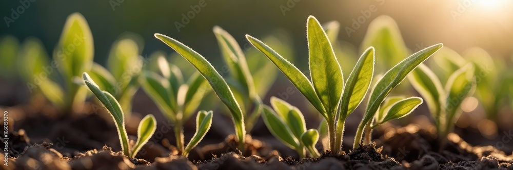 Obraz premium Close Up of a Young Plant in Morning Light