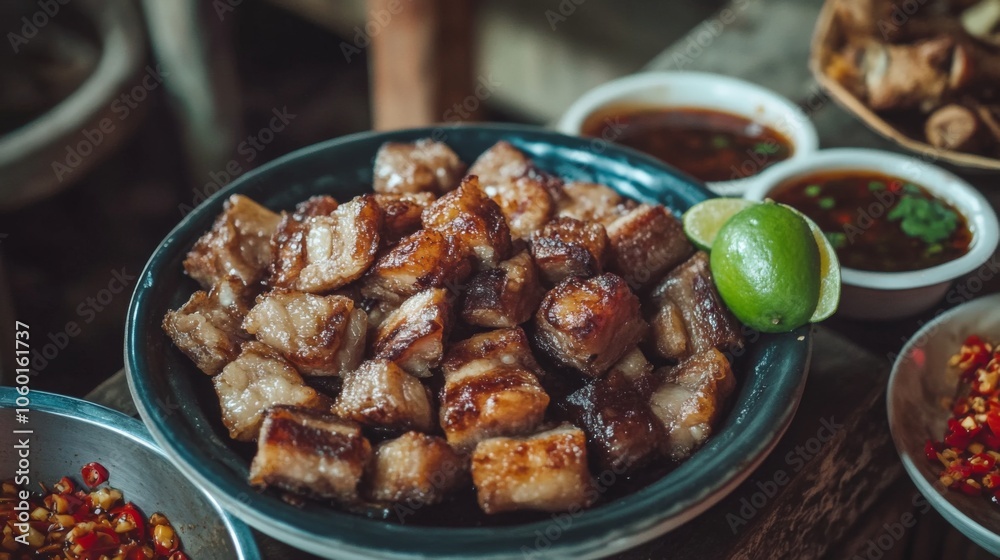 Delicious Grilled Pork with Dipping Sauce and Lime