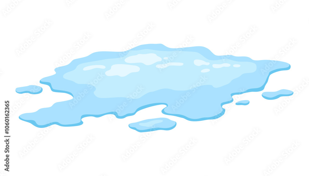 Water spill puddle. Blue liquid shape in flat cartoon style. Clean fluid drop design element isolated on white background