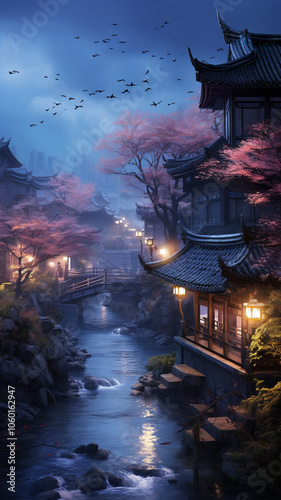chinese temple at night