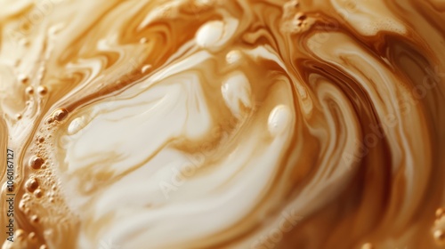 Abstract swirls of white milk and brown coffee.