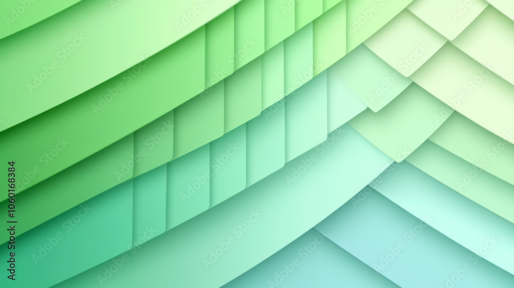 Fototapeta premium Layered green paper creates soothing and modern background, showcasing various shades of green that evoke sense of calm and tranquility
